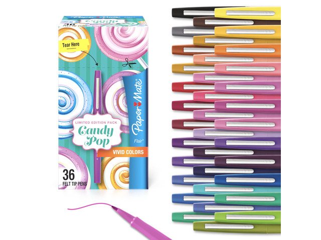 Flair Felt Tip Pens, Medium Point (0.7mm), Limited Edition Candy Pop Pack, 36 Count - Perfect for Teachers, Students, Expressive Writing, Drawing