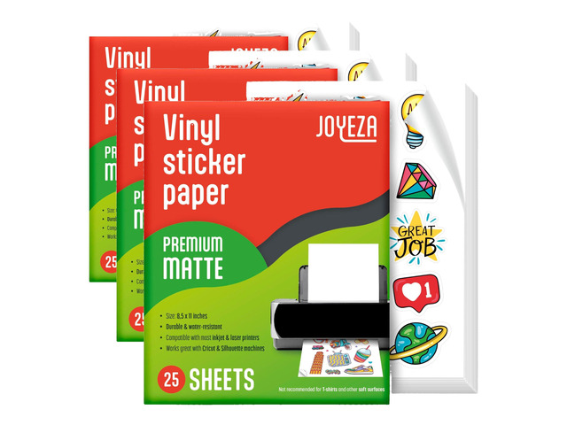 Premium Printable Vinyl Sticker Paper for Inkjet Printer - 25 Sheets Matte White Waterproof, Dries Quickly Vivid Colors, Holds Ink well- Tear...