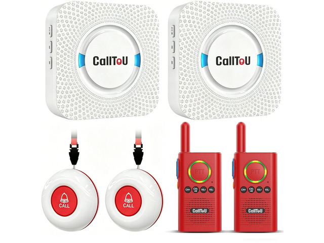 Caregiver Pager Wireless Alert Button Home Wireless Intercom System Easy Use, Red Walkie Talkies for Seniors Long Range Room Intercoms 2 Way Radio...