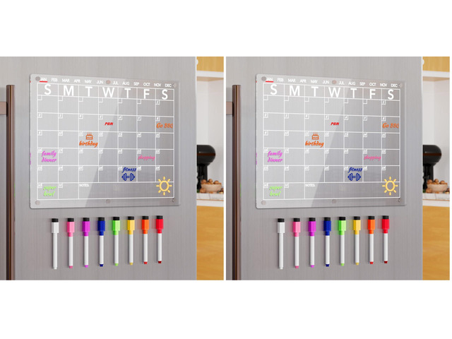 Acrylic Magnetic Dry Erase Board Calendar for Fridge, Clear Monthly Planner Whiteboard for Refrigerator, w/ 8 Colors Markers, 15'x11' (Pack of 2)