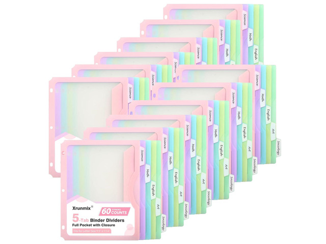 5 Tabs Dividers for 3 Ring Binder, 5 Pastel Binder Dividers with Pocket for US Letter Size, Binder Dividers with Tabs (XY024) (12)