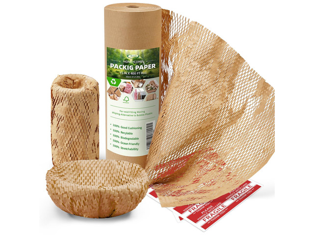 Honeycomb Packing Paper Wrap 15'x400' Sustainable Alternative to Bubble Cushioning Wrap Packing paper for Moving/shipping/packing Roll with 20...