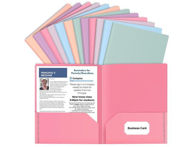 12 Pack Colored File Folders with Pockets, Pastel Pocket Folders, Plastic Business Card Holder, Decorative, for Documents, Cute Plastic Folders for...