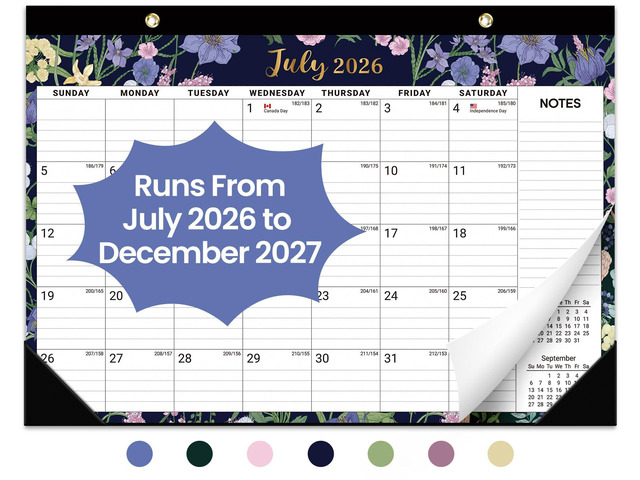 Desk Calendar 2026-2027, Jul 2026-Dec 2027, 18-Month, 17' x 12' 18-Month Calendar, Large Monthly Desktop & Wall Calendar for Home & Office,...