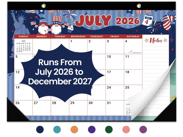 Desk Calendar 2026-2027, Jul 2026-Dec 2027, 18-Month, 17' x 12' 18-Month Calendar, Large Monthly Desktop & Wall Calendar for Home & Office,...