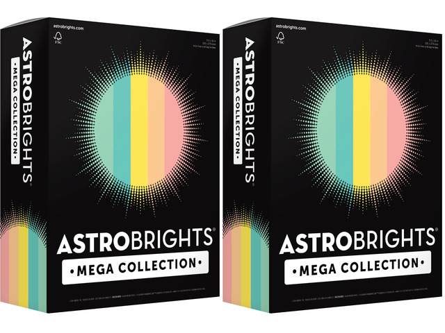 Colored Paper, 625 Sheets, 24 lb./89 gsm, 8.5' x 11' Punchy Pastel 5-Color Pack of 2 Mega Collection