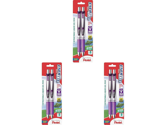 EnerGel Deluxe RTX Retractable Liquid Gel Pen, 0.7mm, Metal Tip, Violet Ink, 6 Pack (BL77BP2V)