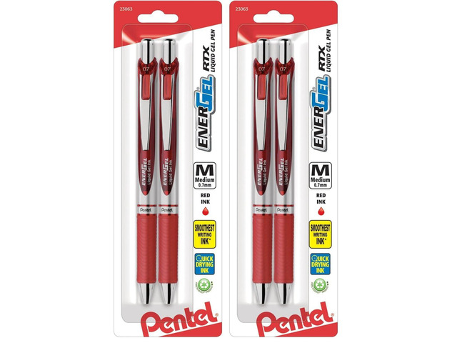 EnerGel Deluxe RTX Retractable Liquid Gel Pen,(0.7mm),Metal Tip,Red Ink,(BL77BP2B),2 Count (Pack of 2)