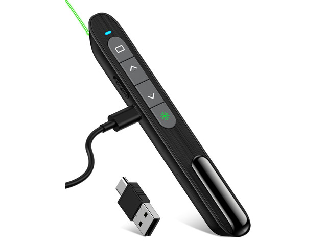 USB C Rechargeable Presentation Clicker with Green Light, Remote Clicker for Presentations Wireless Presenter Slide Changer PPT Advancer with...