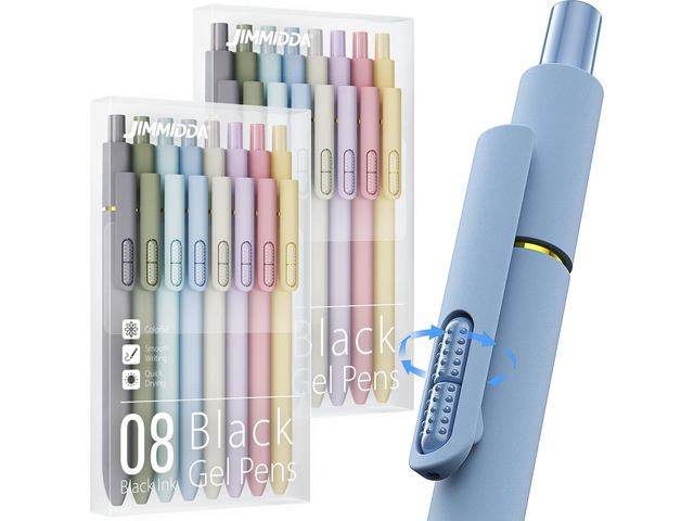 16 Pack Gel Pens, Black Ink Quick-Drying No Smudge with Fidget 0.7mm Fine Point, Smooth Writing, Long-Lasting Ink, Stress Relief Pens for...