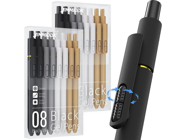 16 Pack Gel Pens, Black Ink Quick-Drying No Smudge with Fidget 0.7mm Fine Point, Smooth Writing, Long-Lasting Ink, Stress Relief Pens for...