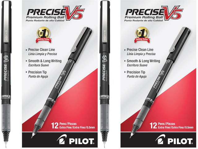 Precise V5 Rollerball Pens,Extra Fine Point 0.5 mm Black Pens,Black,- Ideal for School,Journaling & Office Writing,12 Count (Pack of 2)
