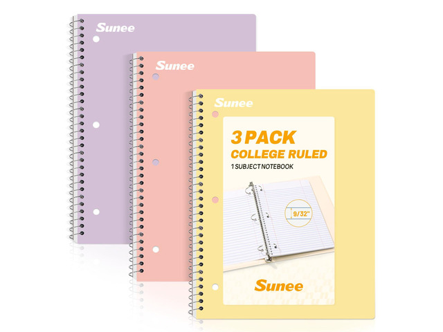 Spiral Notebooks, 3 Pack, 1-Subject, College Ruled Paper, 8' x 10-1/2', 70 Sheets per Notebook, Pastel Colors Spiral Notebooks for School