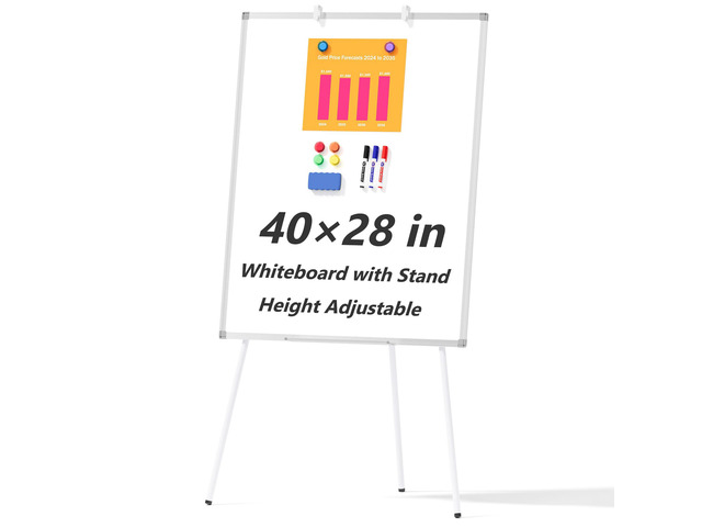 Large Whiteboard Easel with Stand, 40' x 28' Portable Standing Magnetic Dry Erase White Board, Tripod Height Adjustable Flip Chart Easel for Home...