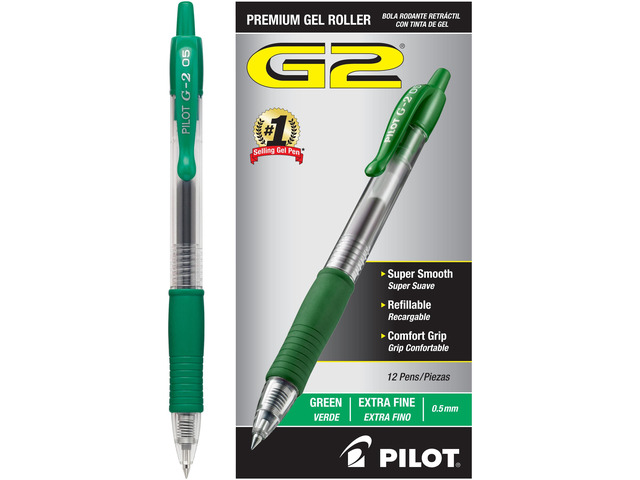 G2 Premium Rolling Ball Gel Pens, 0.5mm, Green Ink, 12-Pack