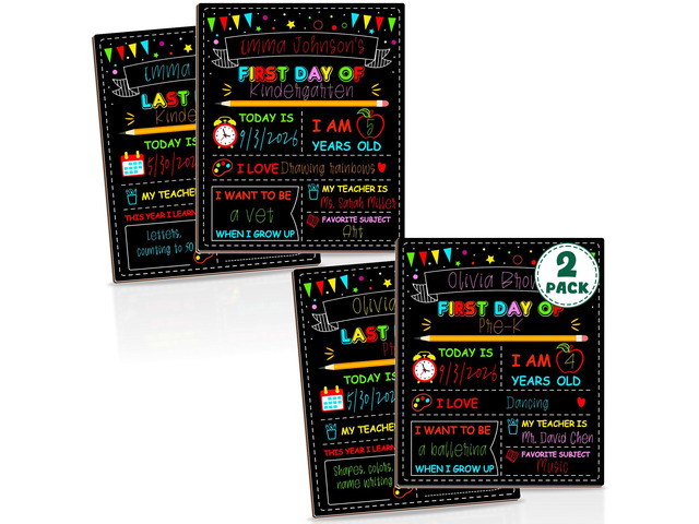 2PCS First Day of School Sign, Double-Sided 1st Last Day Chalkboard 10 × 12 Inches, Reusable Pre-K Board, Easy to Clean Back to School Sign Board...