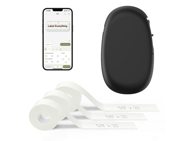 E10 Bluetooth Label Maker Machine with 3 Tapes, Black Bundle Fits Continuous & Die-Cut Waterproof Label, Easy App Editing, Rechargeable, Inkless,...