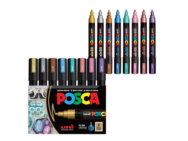 PC-5M Paint Markers, 8 Count Metallic Medium Reversible Tip Set Tip size 1.82.5 mm, Water-Based Opaque Paint Pens for Rock Painting, Wood, Glass,...