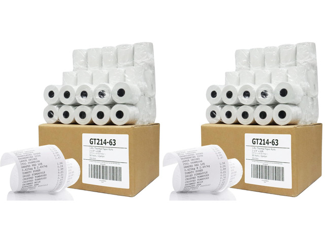 (50) Thermal Paper Rolls 2-1/4 X 63 Ingenico ICT 200 220 250 FD400 Vx520 (Pack of 2)