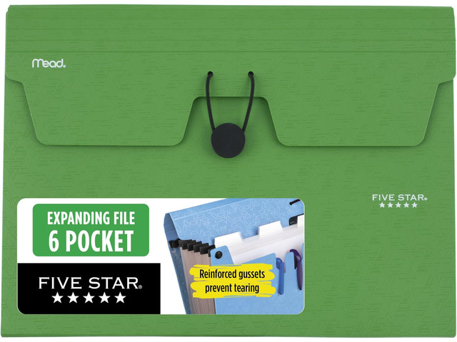 Expanding File Organizer, 6-Pocket Accordian File Organizer, Bungee Closure, Holds 8-1/2' x 11' Paper, Forest Green (350100D-ECM) (Pack of 6)