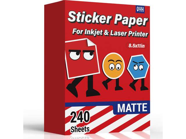 Premium Matte Printable Vinyl Sticker Paper, 240 Sheets White Bulk Waterproof, for Inkjet & Laser Printers, Compatible with Cricut, for Small...