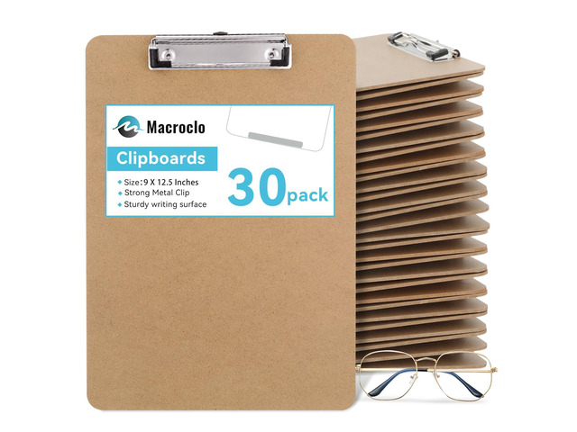 Wood Clipboards 30 Pack, Letter Size Hardboard Clip Board 8.5x11 A4 Standard Size 9' x 12.5' for Classroom, Students, Office & School Supply