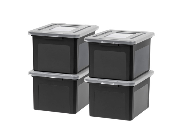 4-Pack 35 Qt. Letter/Legal File Box with Latching Lid, Black Organize lesson plans, classroom files and teaching materials with secure storage for...