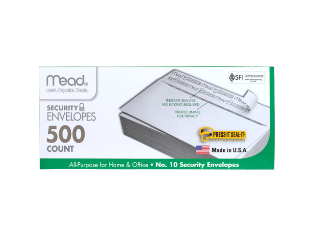 #10 Security Business Envelopes Letter Size 4-1/8' x 9-1/2' Peel and Seal, Privacy Lined, No-Window, Press-It Seal-It Self-Adhesive for Home &...