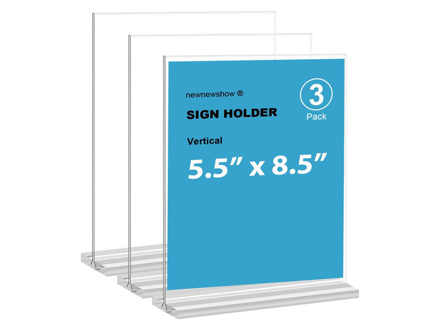 Acrylic Sign Holder 5.5x8.5 Inch 3 Pack Vertical T Shape Double-Sided Desktop Display Holder. (Optional 8.5x11 8.5x5.5 5x7 Horizontal and Vertical)