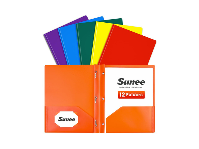 2 Pocket Folders with Prongs (12 Pack, Assorted Color) Plastic Folders with Pockets and Prongs Fit Letter Size, Poly Folders with Pockets for...