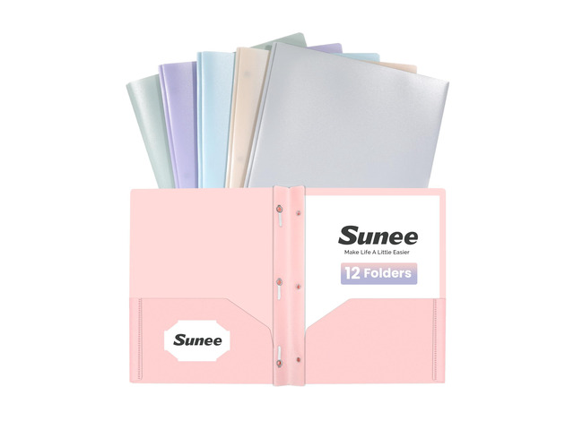 2 Pocket Folders with Prongs (12 Pack, Pastel Colors) Plastic Folders with Pockets and Prongs Fit Letter Size, Poly Folders with Pockets for School...