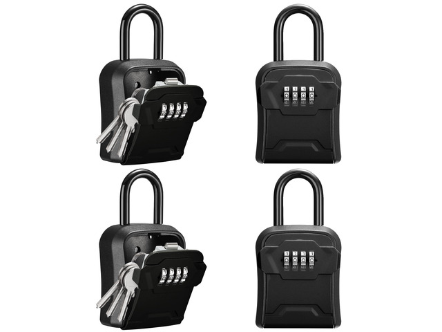 Key Lock Box for House Keys Combination Lockbox with Code, 4 Black For Contractors Guest Realtor Security Storage, Apartment Doorknob, Resettable,...