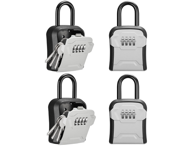 Key Lock Box for House Keys Combination Lockbox with Code, 4 Gray For Contractors Guest Realtor Security Storage, Apartment Doorknob, Resettable,...