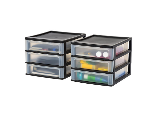 2-Pack, 3-Drawer Medium Plastic Stacking Desktop Organizer, Black Keep dorm desks organized with drawers for school supplies, makeup, snacks,...