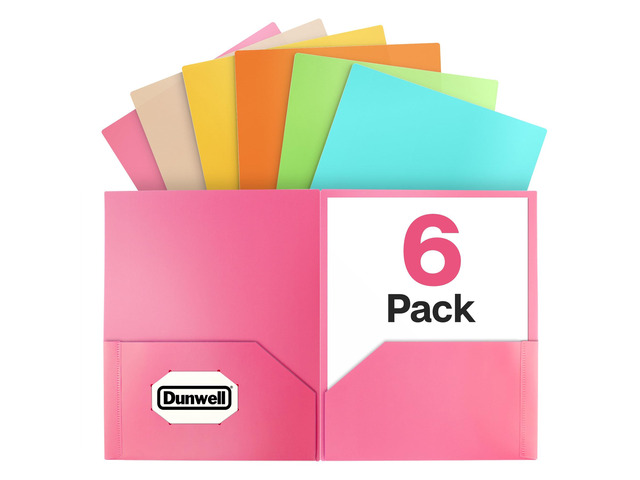 Plastic 2-Pocket Folders, Pastel, 8.5x11, 6 Pack, Poly Tear-Resistant, Long-Lasting Acid-Free Poly, Cleanable, Fits 8.5x11 Documents, Includes Labels