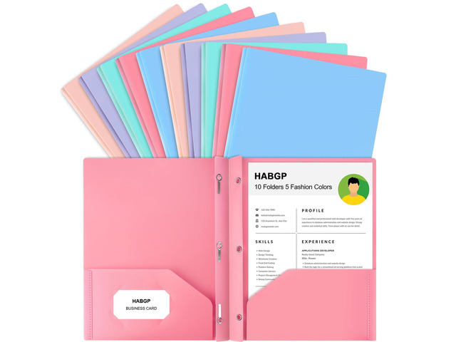 2 Pocket Folder with Prongs (10 Pack, Pastel), Plastic Folders with Pockets Pastel Colors, Business Card Holder, Fit Letter Size, Organizing...