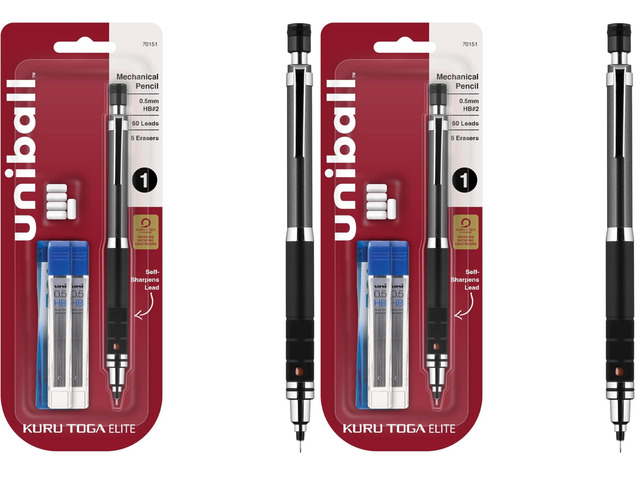 UNI uniball Kuru Toga Elite Mechanical Pencil Starter Kit,0.5mm,HB #2,Gun Metal Barrel,(Pack of 2)