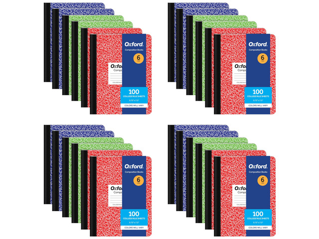 Composition Notebook,College Ruled Paper,9-3/4 x 7-1/2 Inches,100 Sheets,Assorted Marble Covers. 2 Each: Blue,Green,Red (63763),6 Count (Pack of 4)