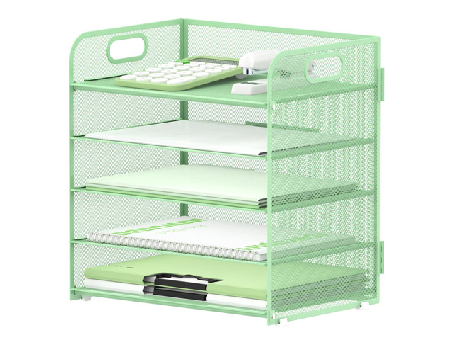 5 Trays Paper Organizer Letter Tray with Handle-Mesh Desk File Holders, Paper Sorter Desk Organizer for Office, Home, Classroom or School(Mint Green)