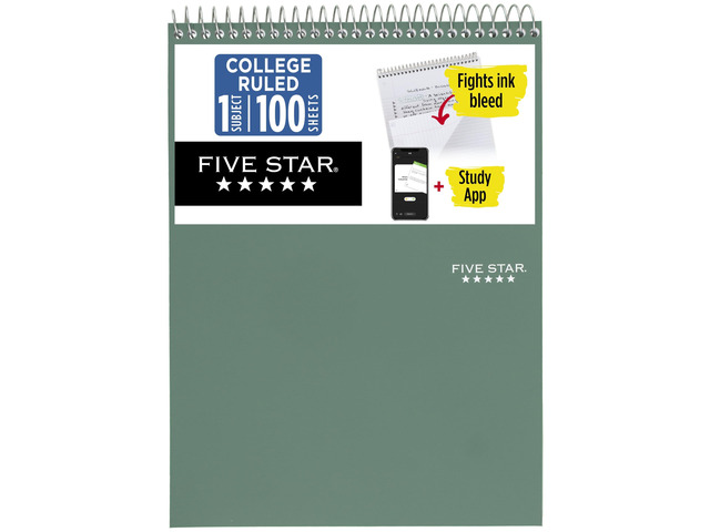 Top Spiral Notebook + Study App,Subject, College Ruled Notepad, 8-1/2' x 11', 100 Sheets, Fights Ink Bleed, Water Resistant Cover, Seaglass Green...