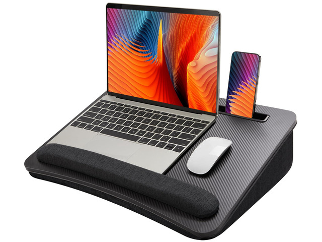 Laptop Lap Desk with Cushion, Fit up to 17' Laptop, Black Portable Lap Desk with Pillow Cushion, Anti-Slip Strip & Storage Function for Home Office...