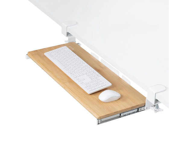 Real Bamboo Clamp-on 27 x 11 in Keyboard Tray, MOUNT-KB05O Large Under Desk Keyboard & Mouse Tray for Typing, Slide Out Platform, Extra Sturdy...
