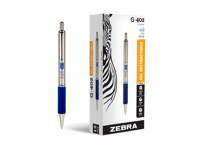 STEEL G-402 Retractable Gel Pen, Blue Ink, 0.5mm, 12-Pack Stainless Steel Weighted Barrel, Comfort Grip, Easy-Glide Smooth, Skipless Ink, Fine...