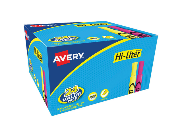 Hi-Liter, Desk Style, Chisel Tip, 24 Pink and Yellow Highlighters (98189)