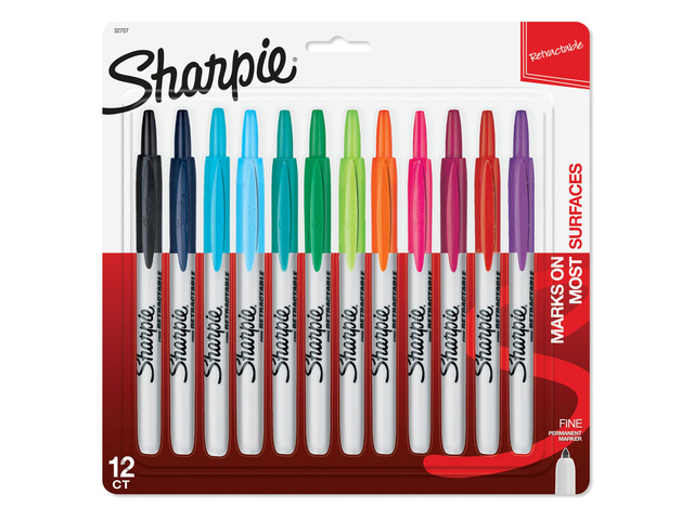 Retractable Fine Tip Permanent Markers, Assorted Colors, 12 Count