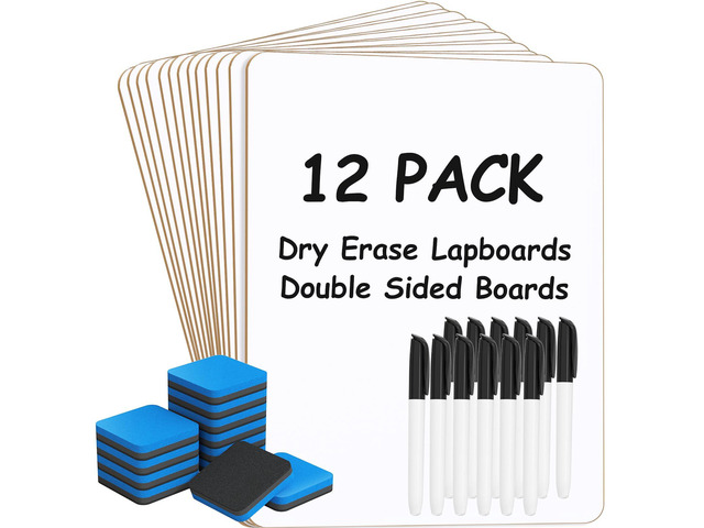 Double Sided Dry Erase Board, 9'' x 12'' Small White Board, 12 Pack Reusable Double Sided Surface, Easy to Write and Erase, Portable Small Learning...