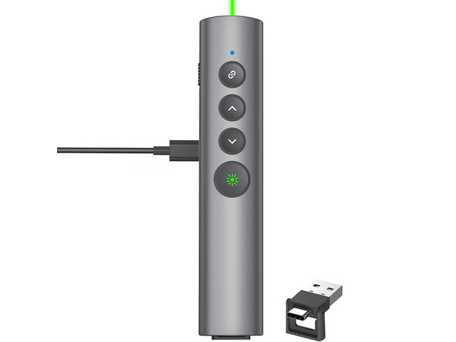 Aluminum Alloy Presentation Clicker with Green Laser Pointer 2in1 USB/Type C Receiver Wireless Presenter Remote PowerPoint Clicker for Computer...