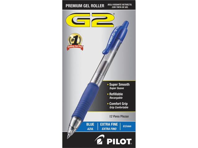G2 Gel Roller Pens, Blue Ink Pens Extra Fine Point, Pack of 12