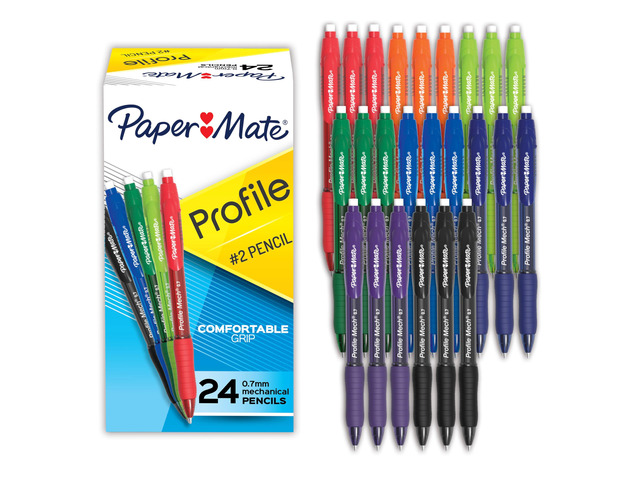 Profile Mechanical Pencils, 0.7 mm, HB #2 Lead, 8 Assorted Barrel Colors, 24 Count - Comfortable Grip, Erases Easily
