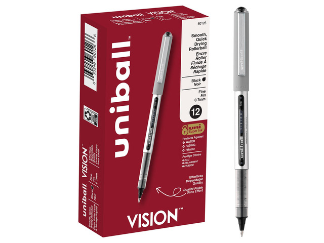 (R) Vision(TM) Rollerball Pens, 0.7 mm, Fine Point, Gray Barrel, Black Ink, Pack Of 12, 60126